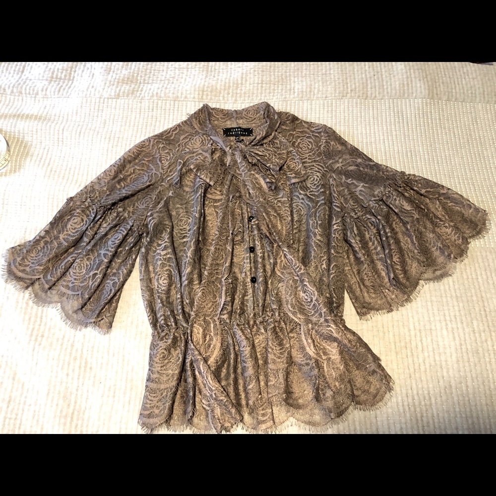 robert rodriguez light brown lace blouse